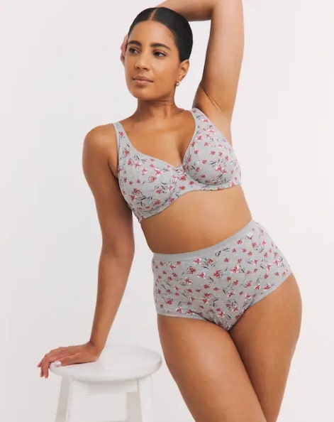 Slimma 2 Pack Cotton Wired Full Cup 40D Grey Floral/Pink RRP £28