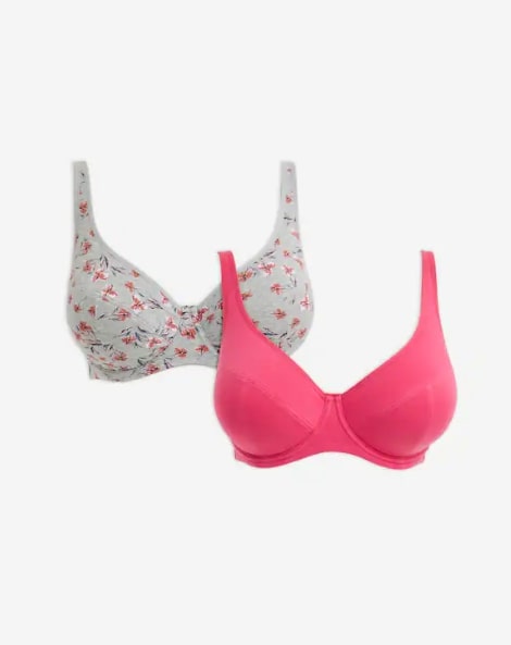 Slimma 2 Pack Cotton Wired Full Cup 40D Grey Floral/Pink RRP £28