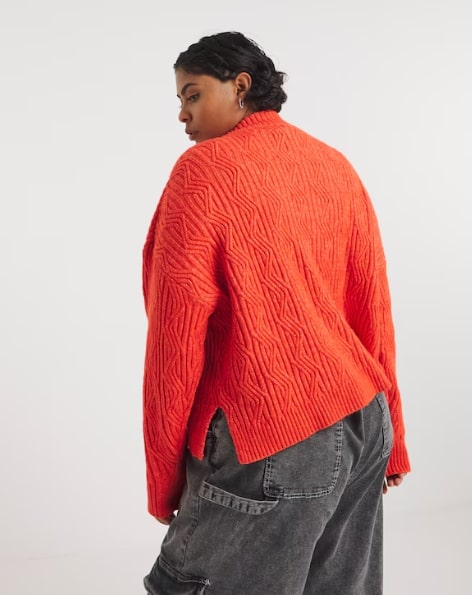 Native Youth Zip Up Funnle Neck Cable Knit Jumper With Dropped Shoulder Size 24 RRP £45