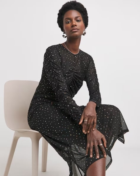Sequin Mesh Ruched Midi Dress Size 24 RRP £42.00