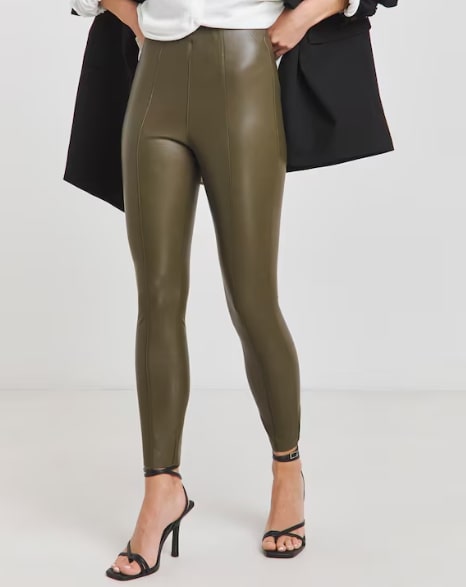 Khaki Seam Detail High Waist PU Leggings Size 26 BNWT RRP £27