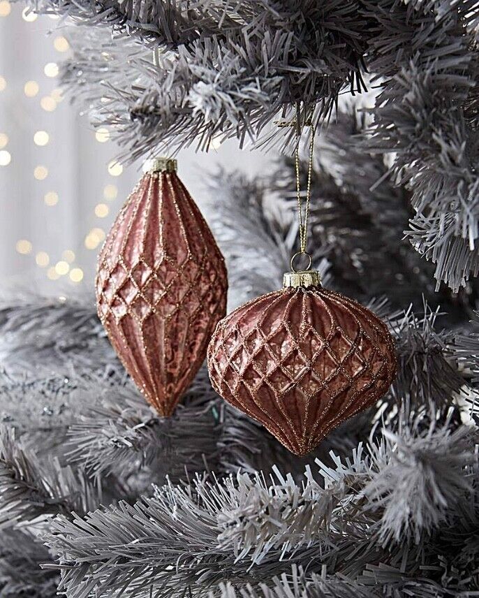 Hanging Glass Ornaments Pink Geo Glitter Christmas RRP £16