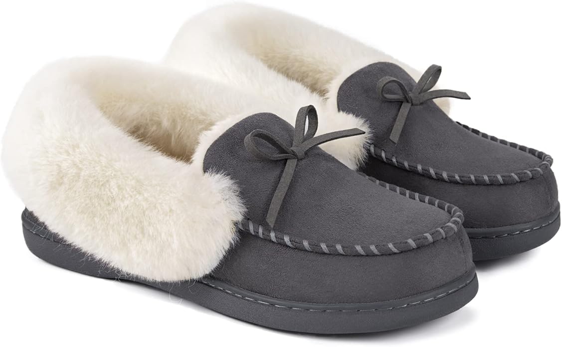 Faux Fur Lined Suede Memory Foam House Slippers Grey Size UK 9 EU 42