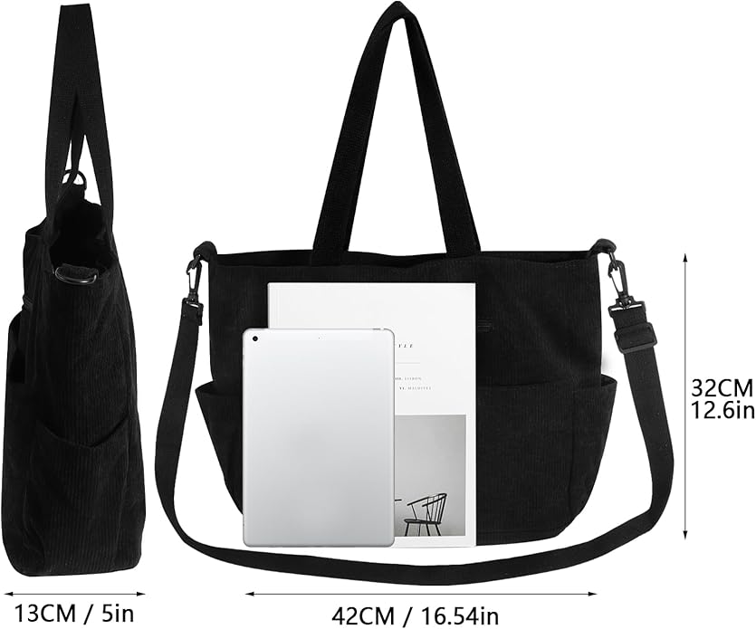 Amazon Black Corduroy Tote Bag for Work, Travel, School, College RRP £22.99