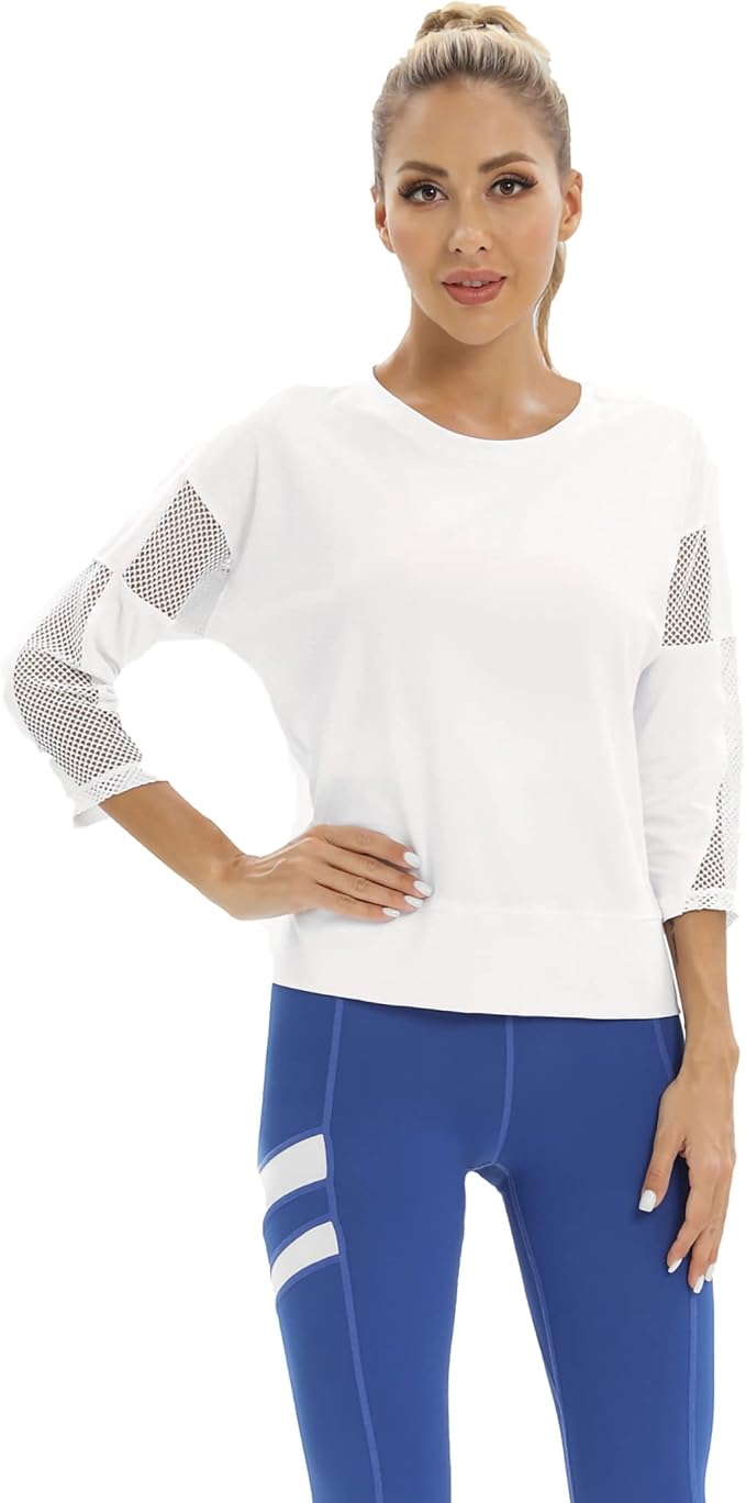 Amazon 3/4 Sleeved Yoga Top Fitness Gym White Size Large RRP £20.98