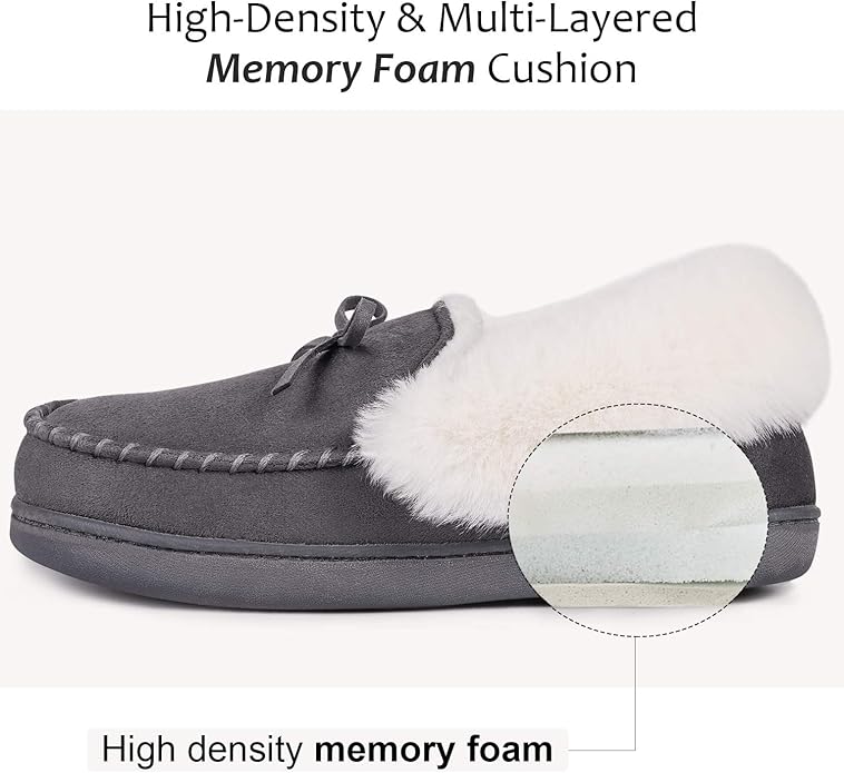 Faux Fur Lined Suede Memory Foam House Slippers Grey Size UK 9 EU 42