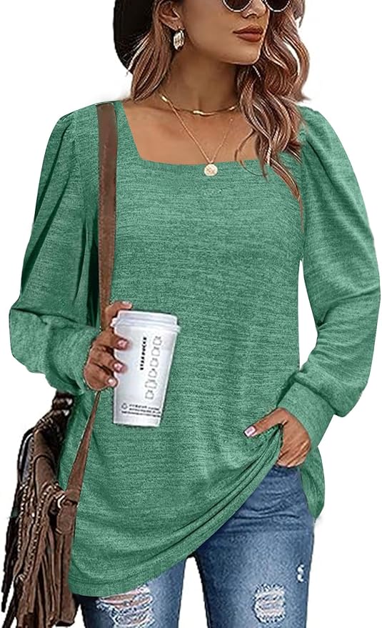Amazon Long Sleeve Square Neck Tunic | Green | Size XXL | RRP £24.99