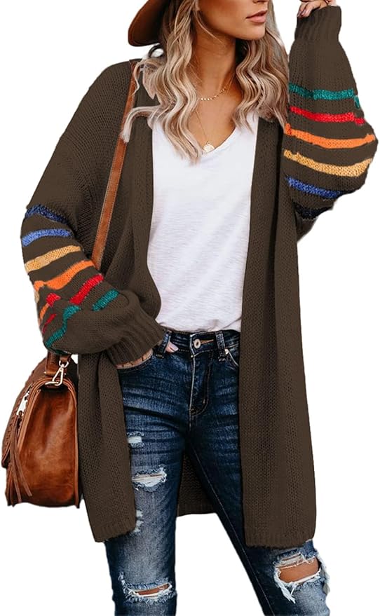 Long Sleeve Open Front Rainbow Striped Oversized Cardigan | Brown | Size Small | RRP £32.99 (Copy) (Copy)