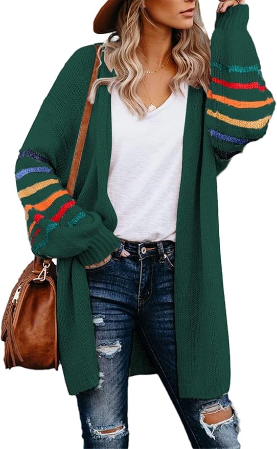 Long Sleeve Open Front Rainbow Striped Oversized Cardigan | Green | Size Small | RRP £32.99 (Copy)