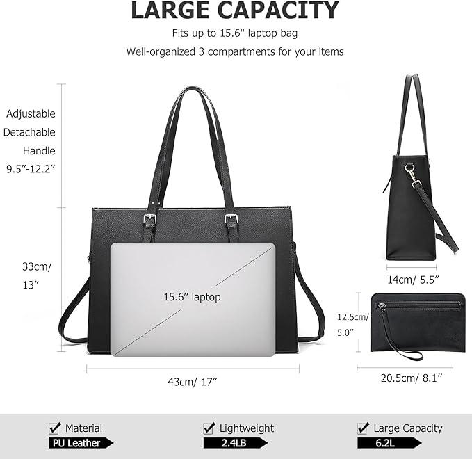 Amazon Large Black Handbag - 15.6" Laptop Work, Tote, University Bag RRP £36.49