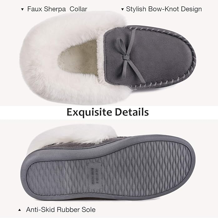 Faux Fur Lined Suede Memory Foam House Slippers Grey Size UK 9 EU 42