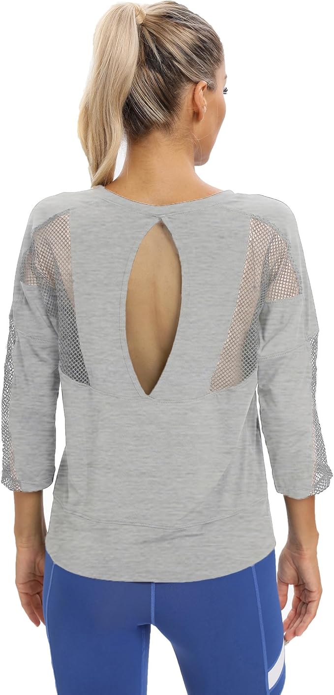 Amazon 3/4 Sleeved Yoga Top Fitness Gym Grey Size Large RRP £20.98