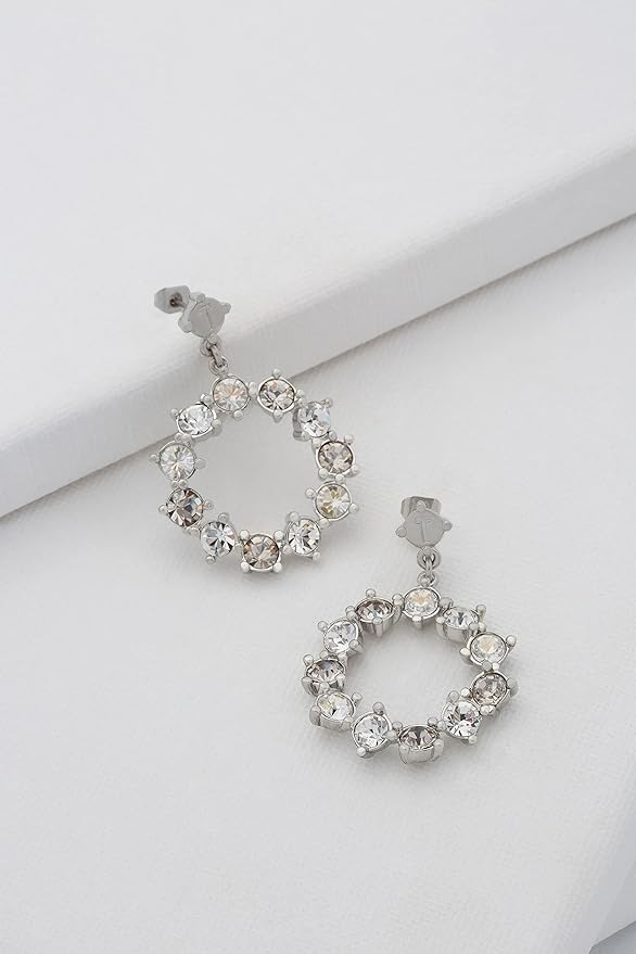 Ted Baker Crissty Large Crystal Hoop Drop Earring (Silver Tone/Clear Multi Crystal) RRP £45