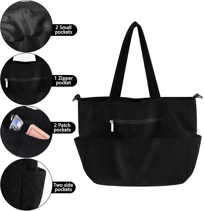 Amazon Black Corduroy Tote Bag for Work, Travel, School, College RRP £22.99