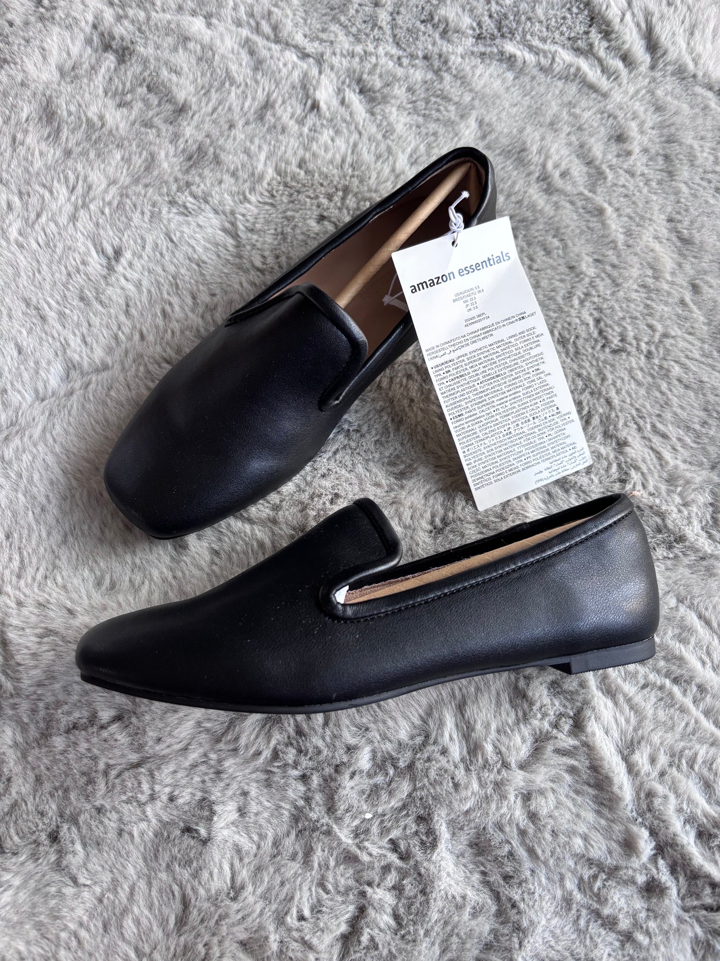 Amazon Essentials Soft Loafers Black Faux Leather Size UK 3.5 RRP £34