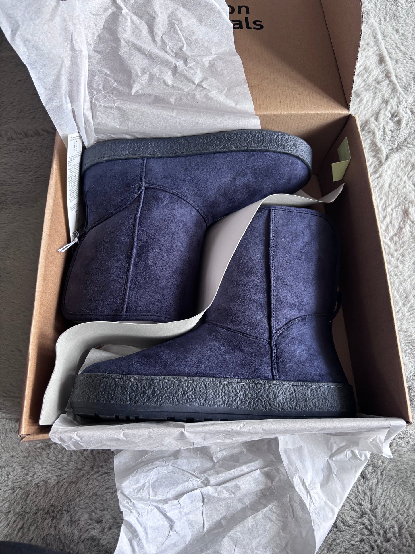 Amazon Essentials Shearling Boots Navy Suede Size UK 6.5 RRP £36.50