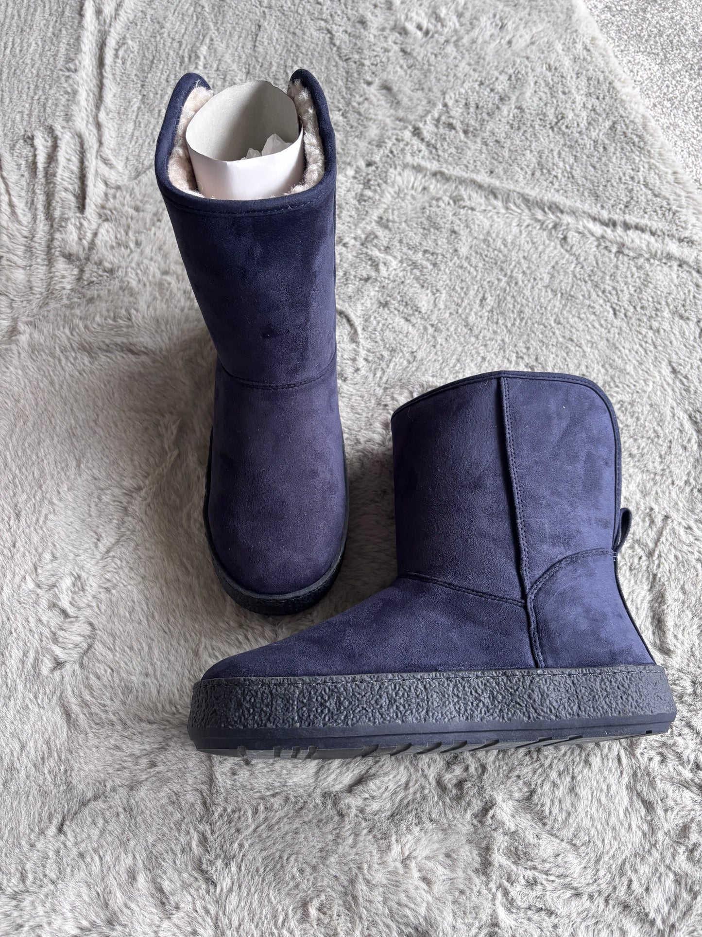 Amazon Essentials Shearling Boots Navy Suede Size UK 6.5 RRP £36.50
