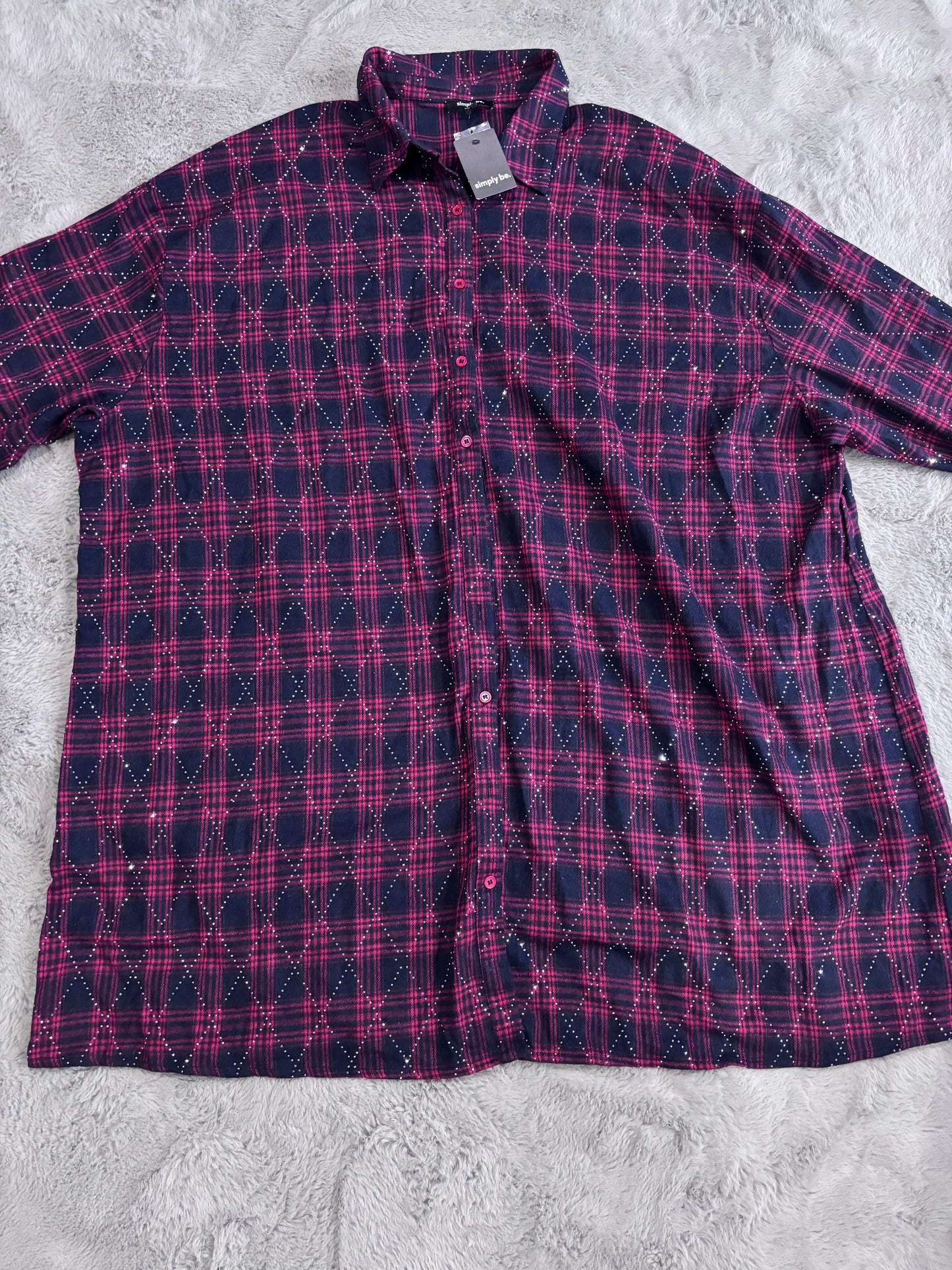 Red/Blue Checked Embellished Diamante Shirt Dress Size 24