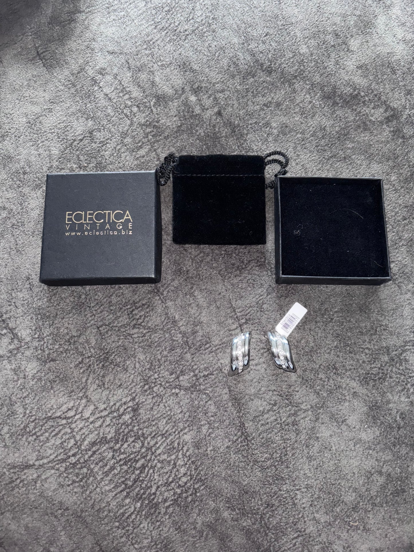 Eclectica Vintage Rhodium Plated Swarovski Crystal Demi Hoop Clip-On Earrings