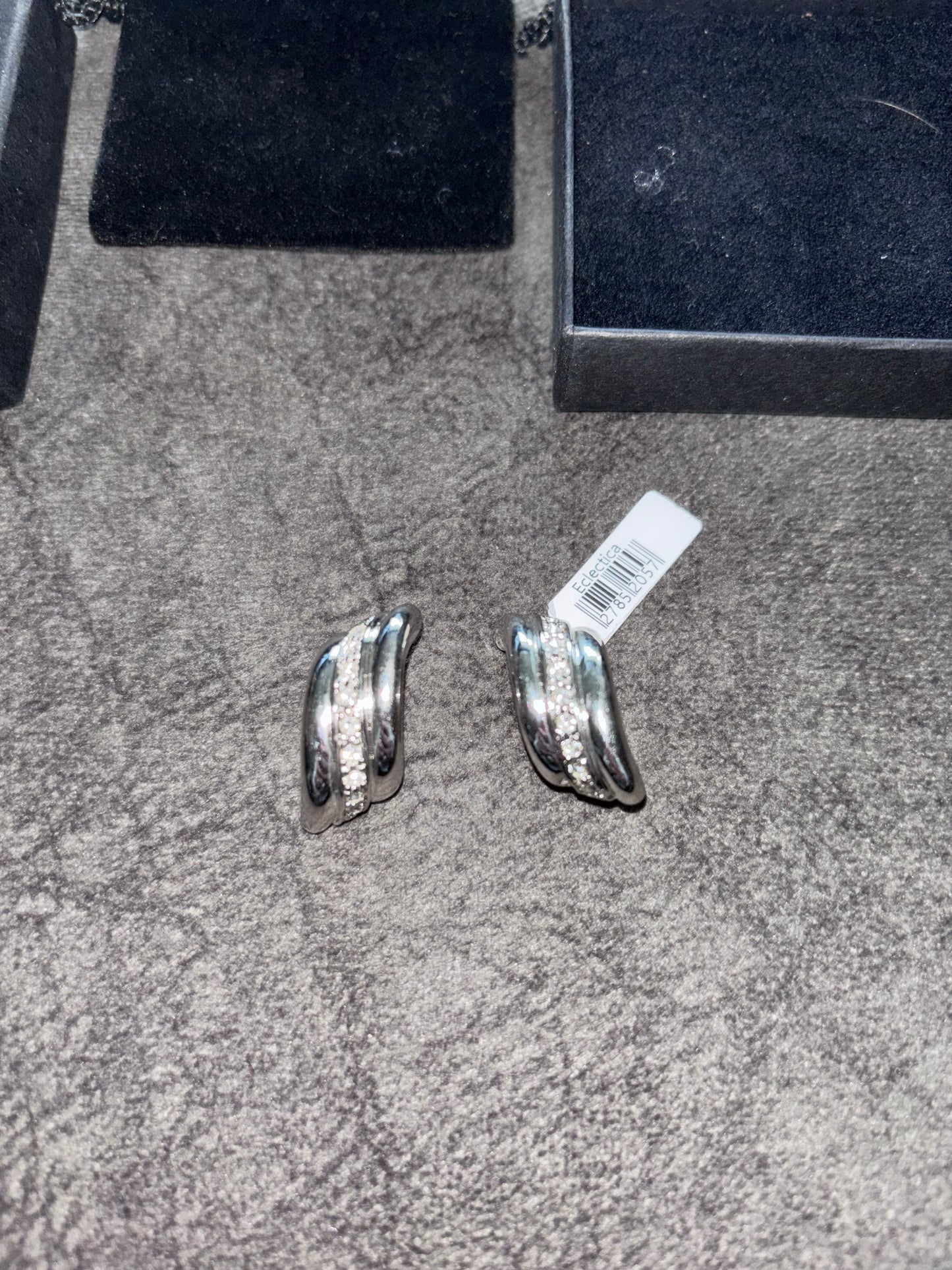 Eclectica Vintage Rhodium Plated Swarovski Crystal Demi Hoop Clip-On Earrings