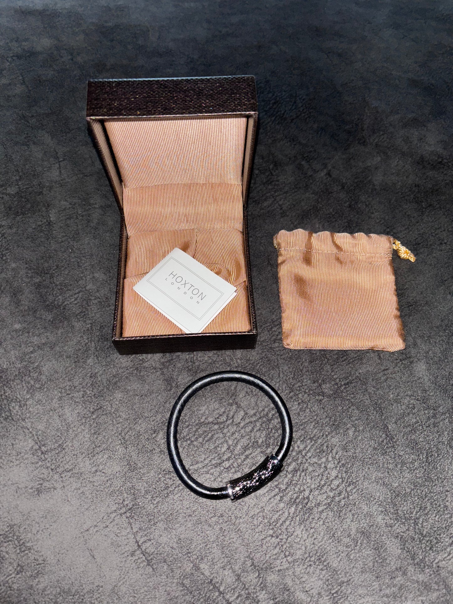 Hoxton London Men's Woven Silver & Leather Bracelet, Black/Silver RRP £183