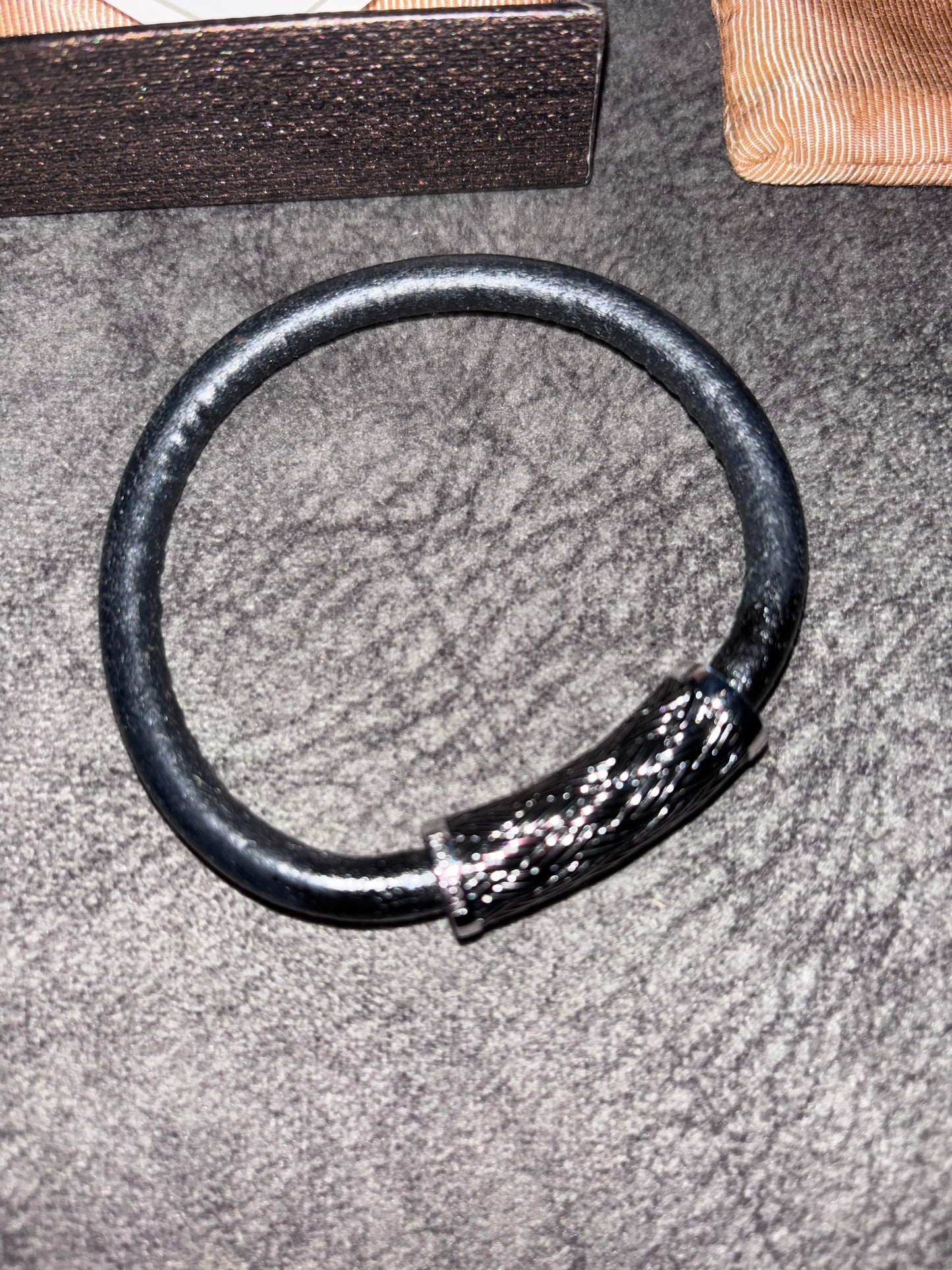 Hoxton London Men's Woven Silver & Leather Bracelet, Black/Silver RRP £183