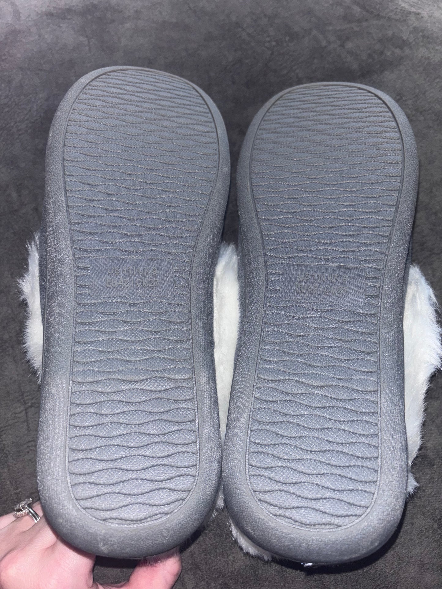 Faux Fur Lined Suede Memory Foam House Slippers Grey Size UK 9 EU 42