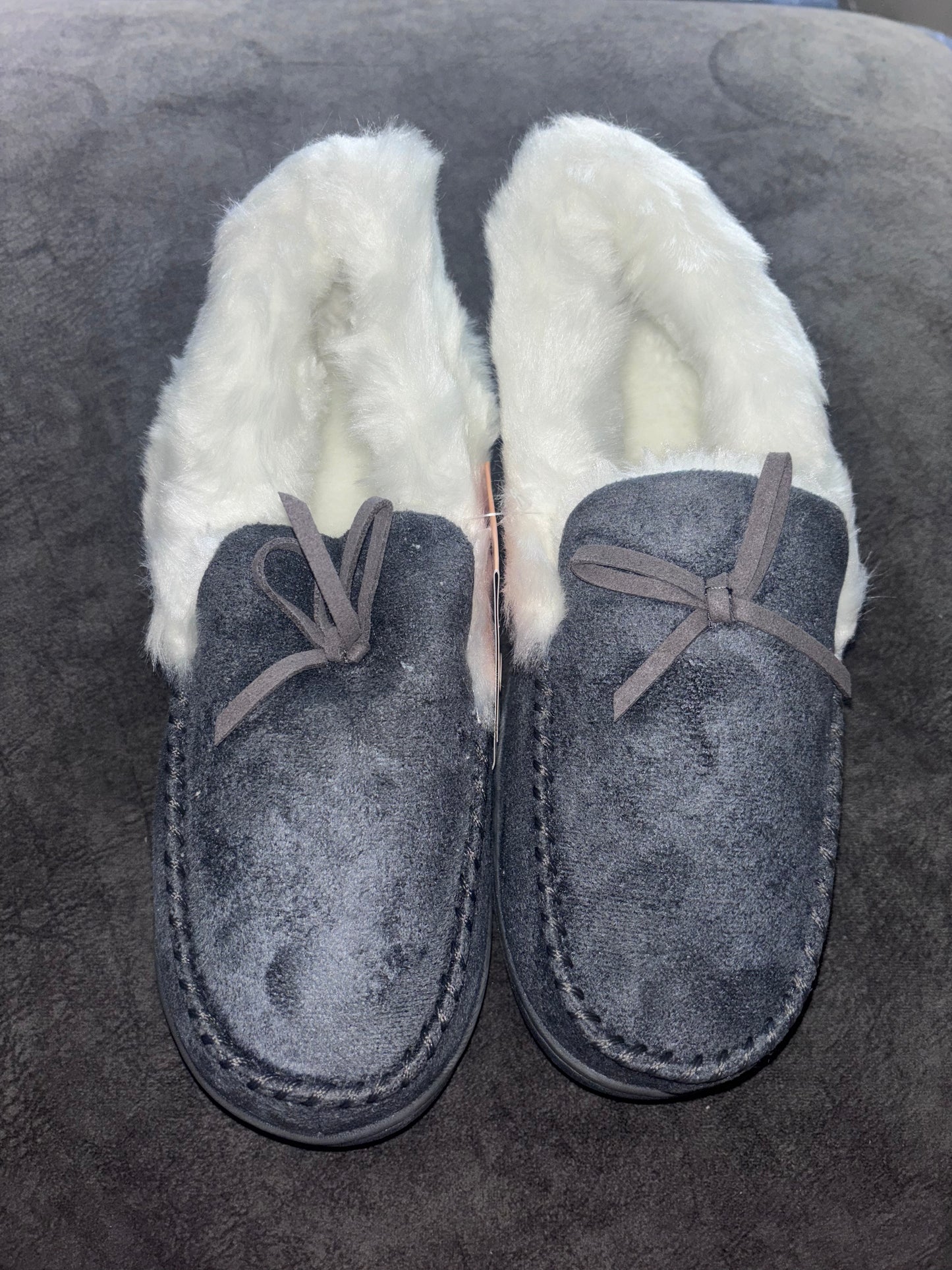 Faux Fur Lined Suede Memory Foam House Slippers Grey Size UK 8 EU 41