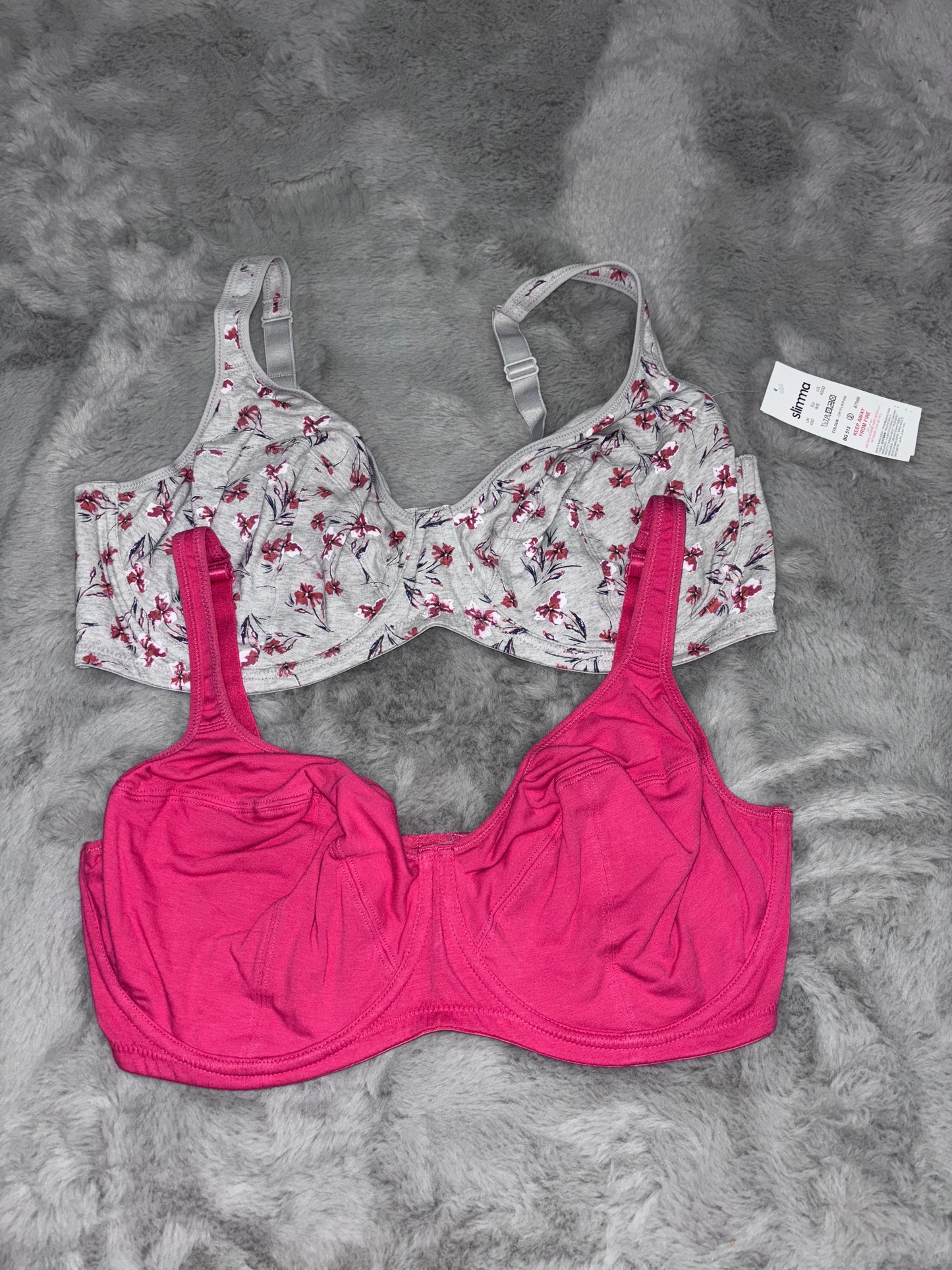 Slimma 2 Pack Cotton Wired Full Cup 40D Grey Floral/Pink RRP £28