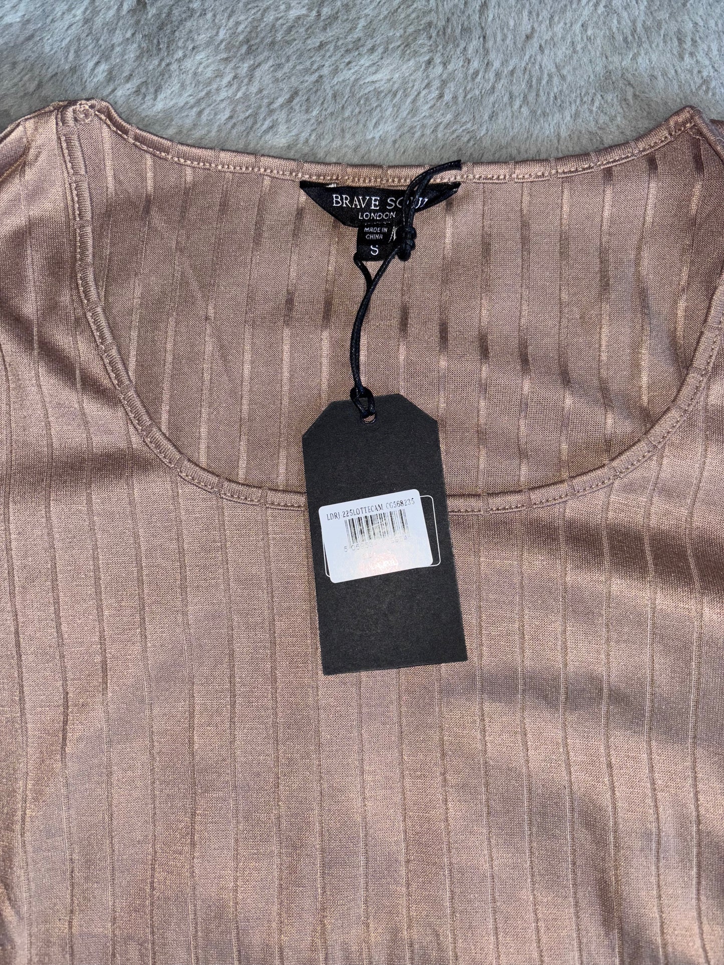 Brave Soul Jersey Rib Long Sleeve Midi Dress Camel Size Small BNWT RRP £32