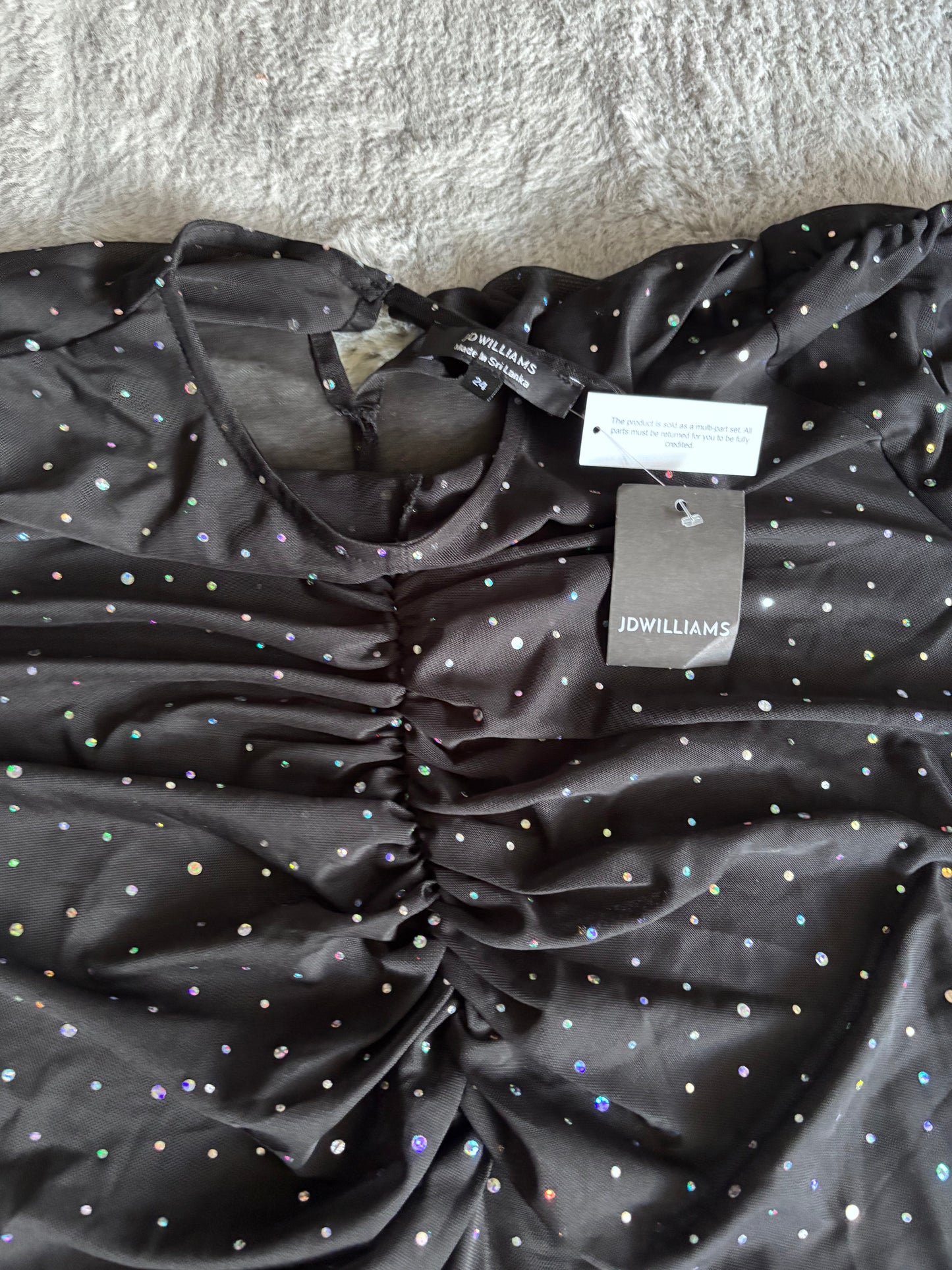 Sequin Mesh Ruched Midi Dress Size 24 RRP £42.00