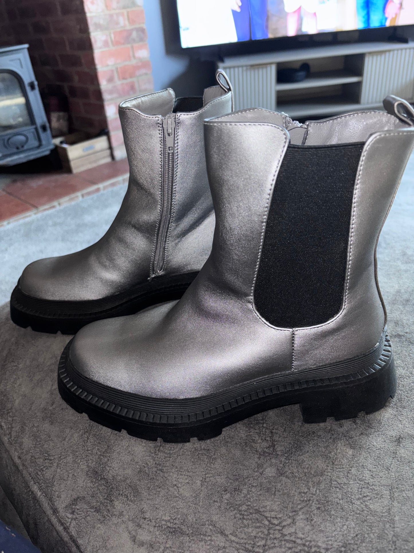 Cady Metallic Chunky Chelsea Ankle Boots Wide E Fit Size UK 7 RRP £52