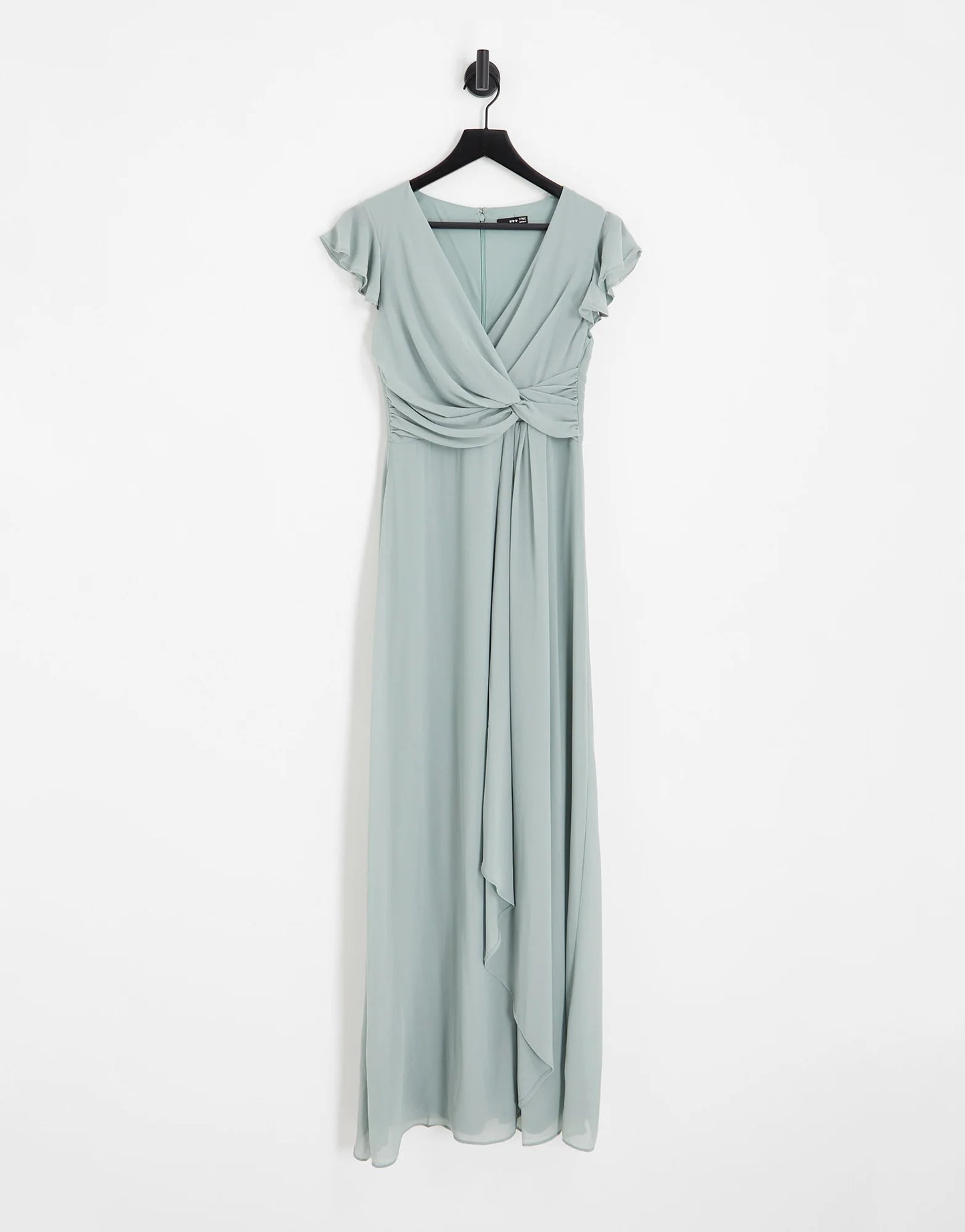 TFNC Flutter Sleeve Ruffle Detail Maxi Dress Sage Size 8 Prom / Bridesmaid RRP £65