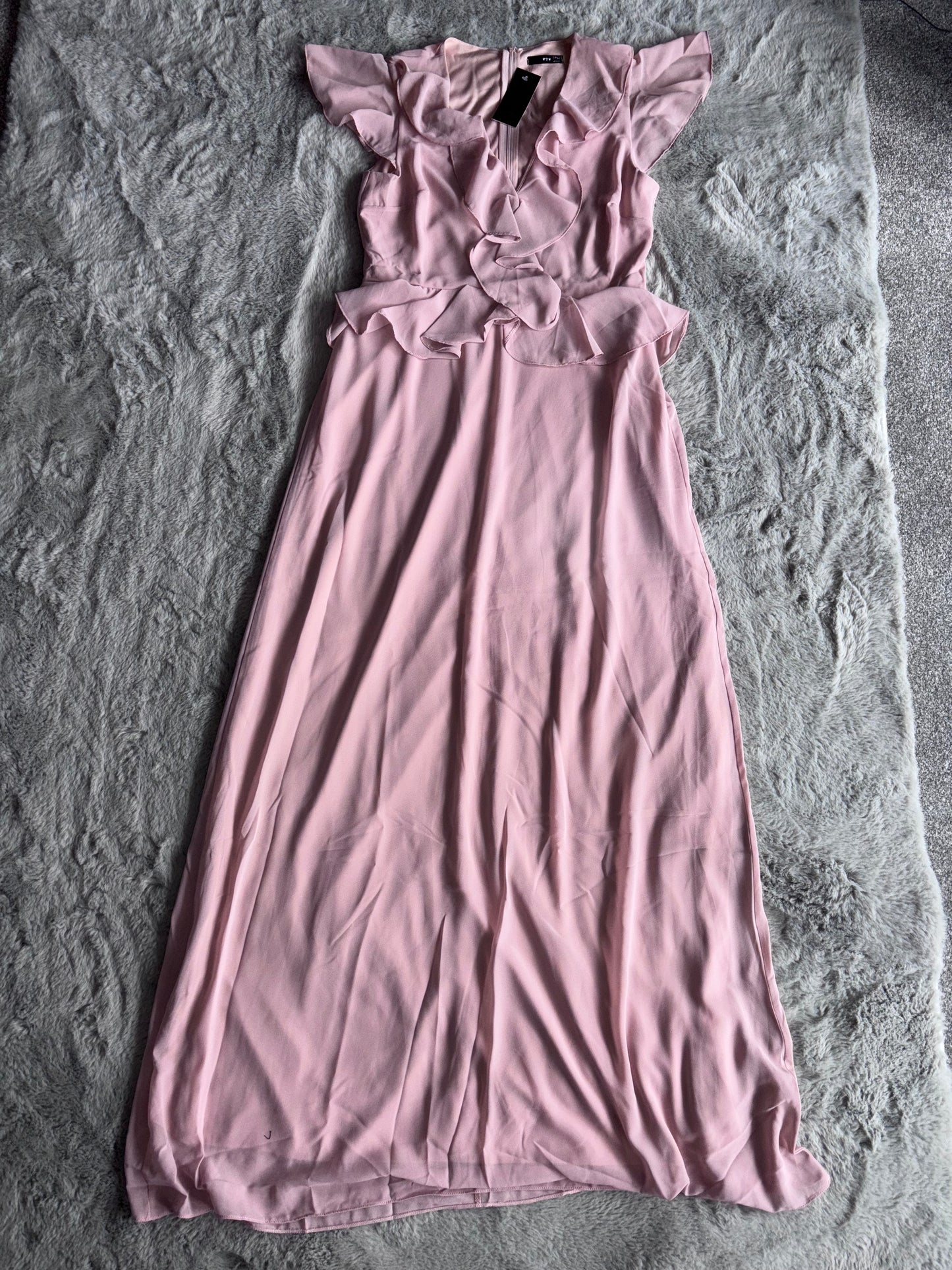 TFNC Flutter Sleeve Ruffle Detail Maxi Dress Mauve Size 12 Prom / Bridesmaid RRP £65
