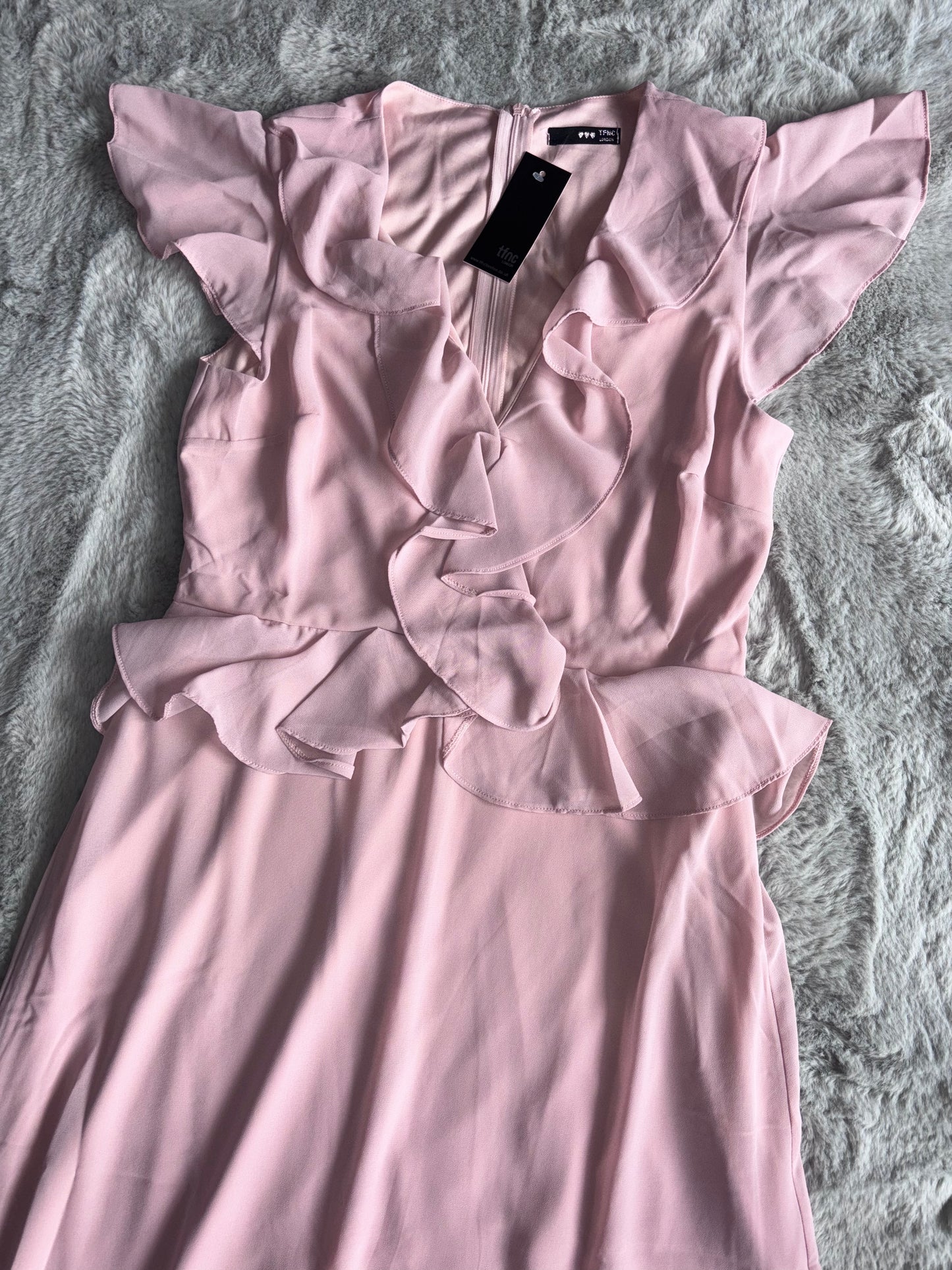 TFNC Flutter Sleeve Ruffle Detail Maxi Dress Mauve Size 12 Prom / Bridesmaid RRP £65