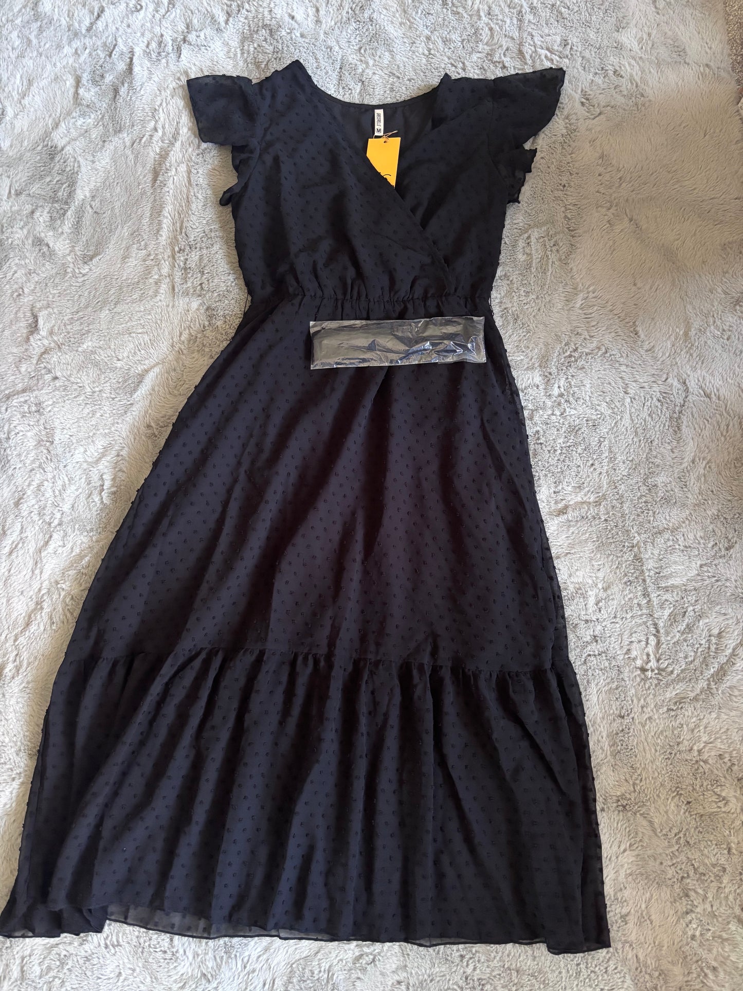 BNWT GRECERELLE Womens Summer Wrap Maxi Dress Swiss Dot Black Size M (12-14) RRP £23.99