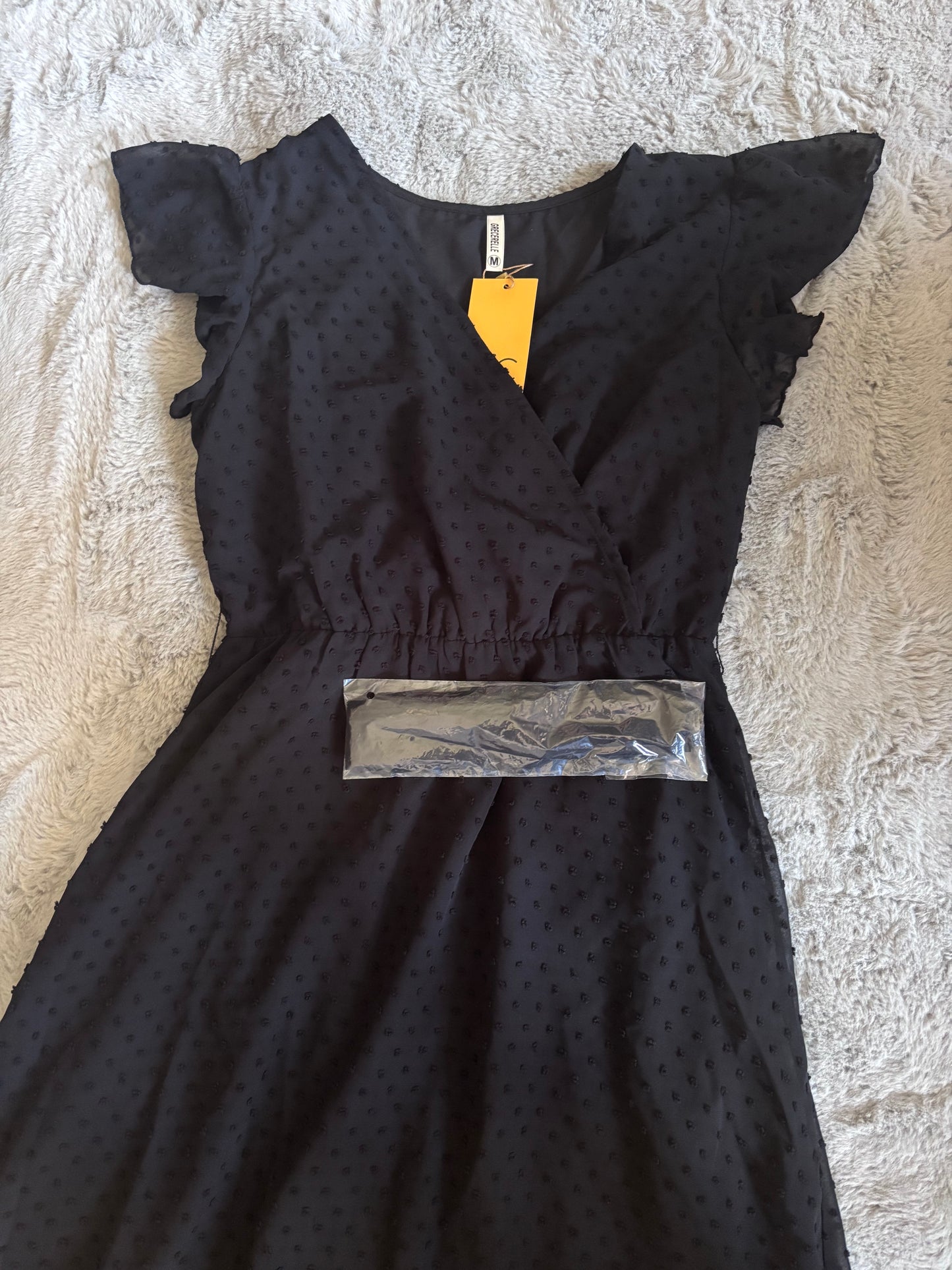 BNWT GRECERELLE Womens Summer Wrap Maxi Dress Swiss Dot Black Size M (12-14) RRP £23.99