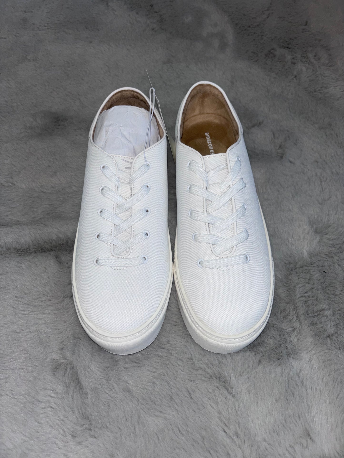 Amazon Essentials Comfortable Lace Up Trainers Optic White Size UK 3.5 RRP £23.80