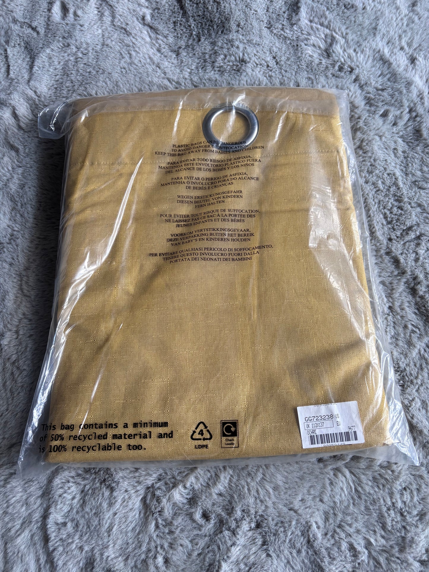 Textured Weave Recycled Polyester Pair Eyelet Curtains Ochre 112x137