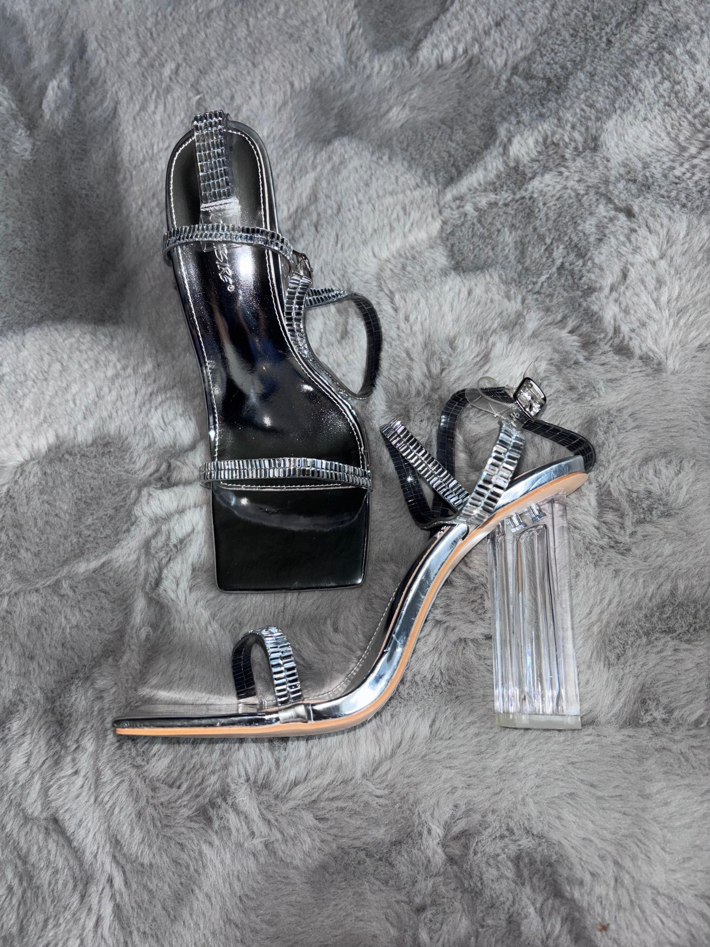 Public Desire Onyx Wide Fit Silver Sandals Size UK 7