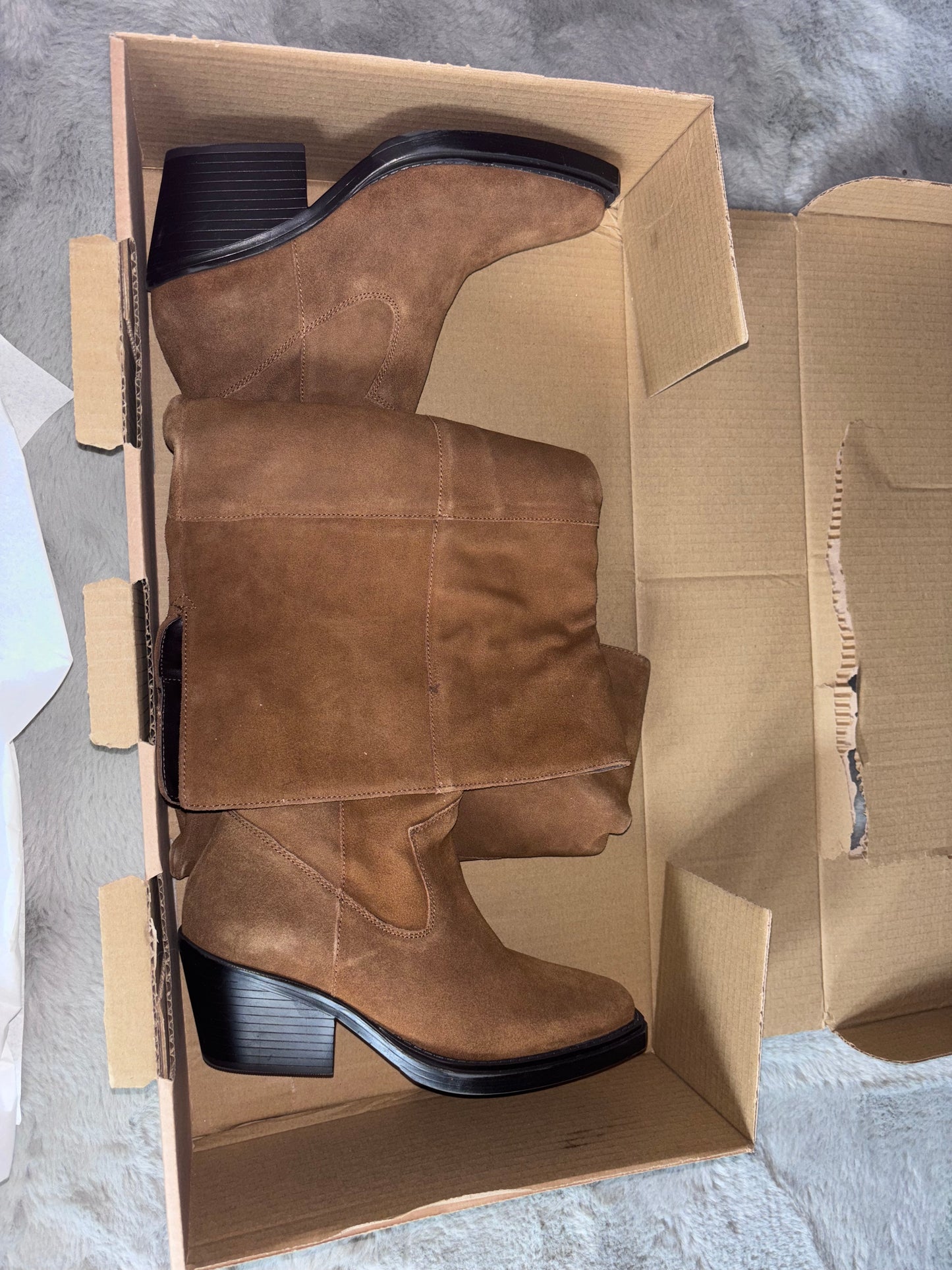 Yves Knee High Suede Cowboy Boots Wide E Fit Curvy Calf Size UK 7 RRP £90
