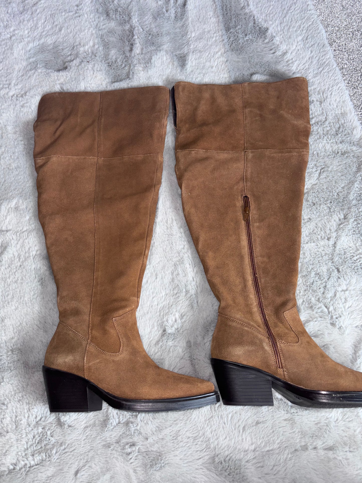 Yves Knee High Suede Cowboy Boots Wide E Fit Curvy Calf Size UK 7 RRP £90