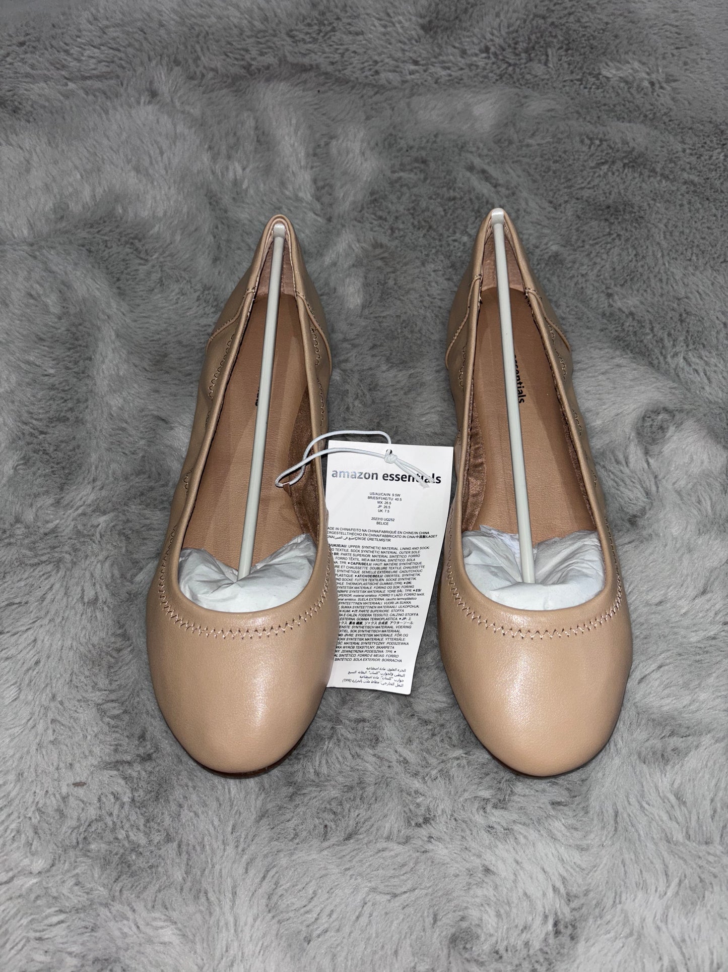 Amazon Essentials Women's Belice Ballet Flat Beige Size UK 7.5 Wide RRP £20.90