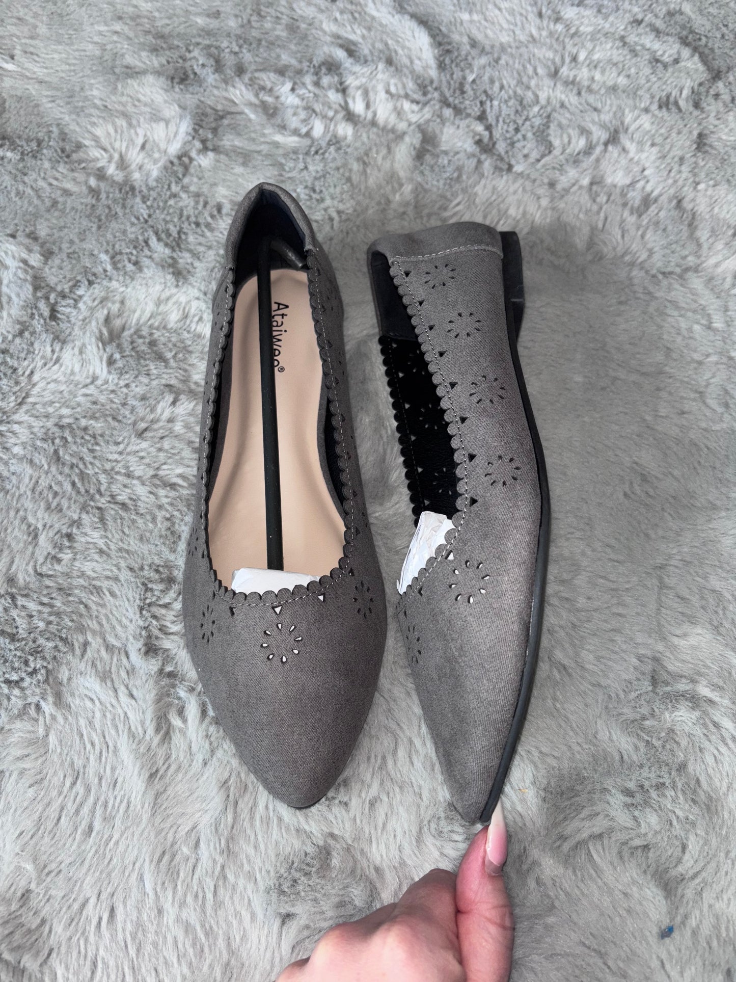 Amazon Wide Flat Pointed Comfortable Slip on Shoes Grey Size UK 6.5 RRP £24.49