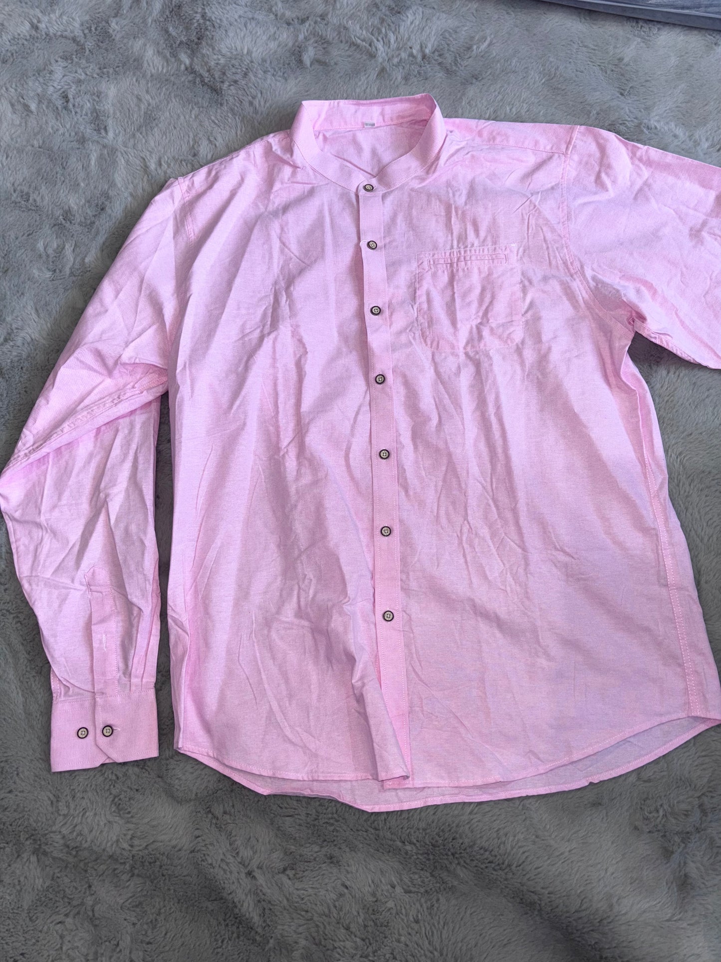 Amazon Mens Grandad Collar Shirt Long Sleeve Pink Size XL RRP £19.99