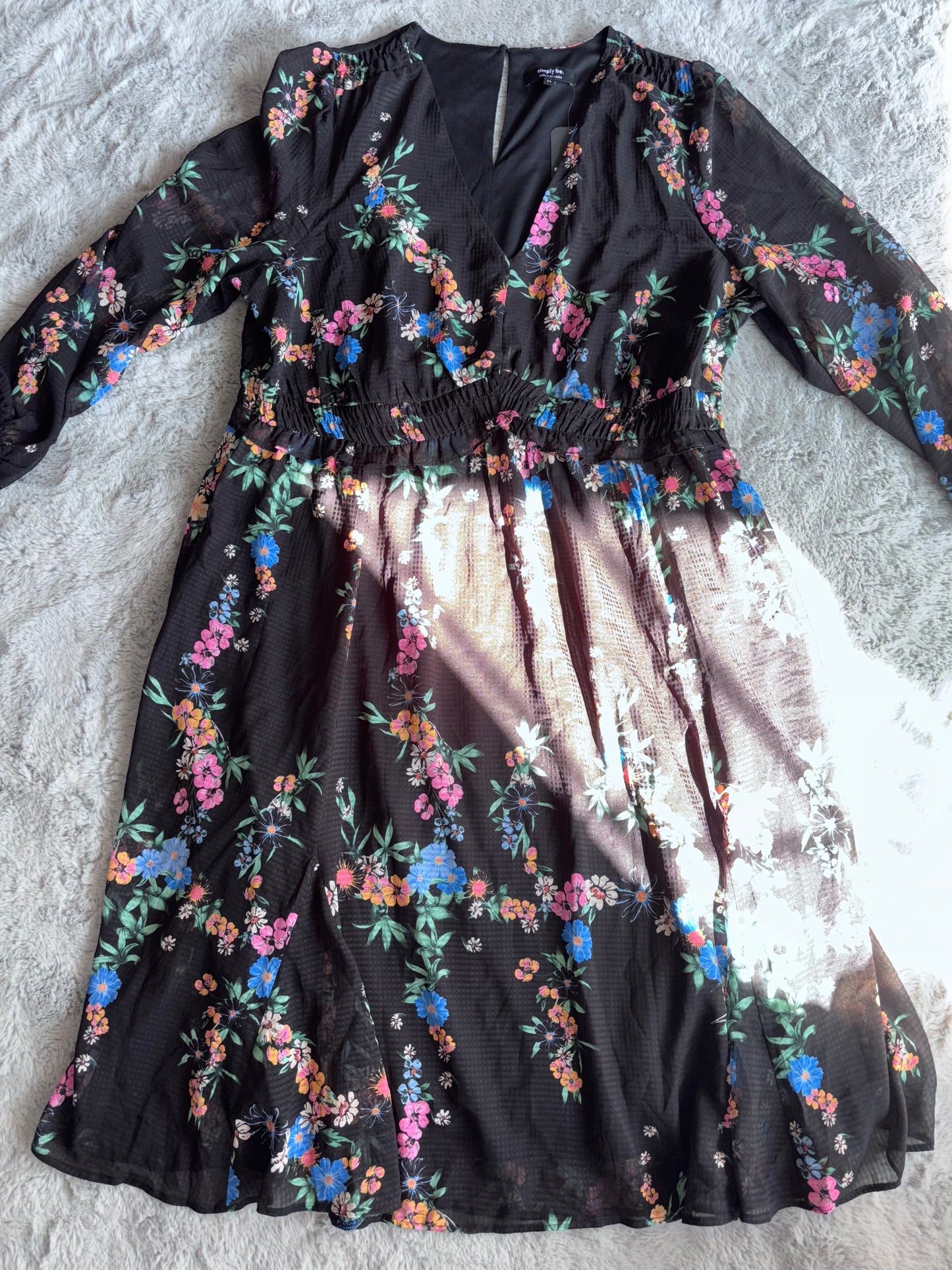 Simply Be Floral Print Long Sleeve Frill Tiered Midi Dress Size 24 RRP £62