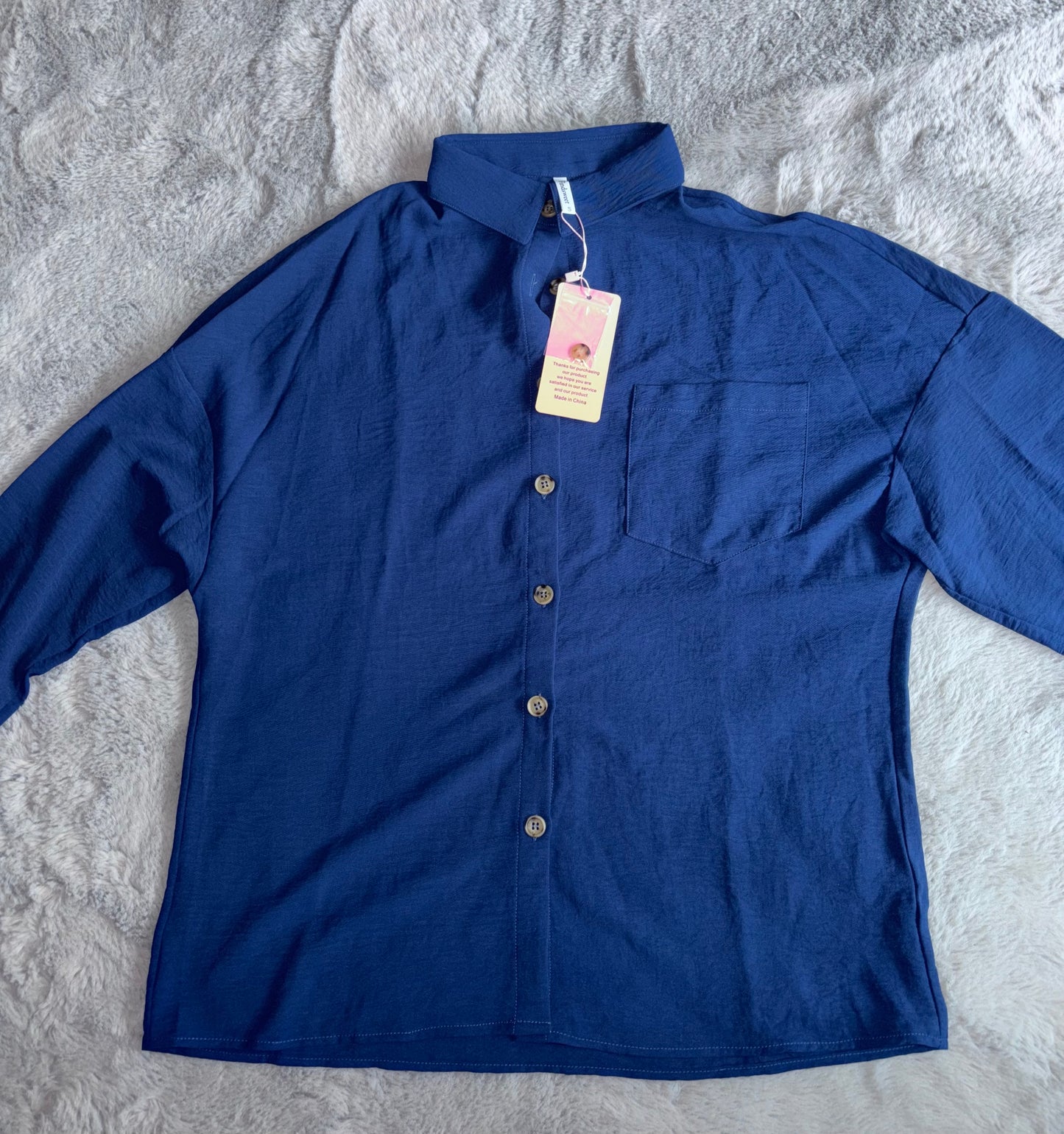 Amazon Button Down Long Sleeved Boyfriend Shirt Navy Size Small (8-10) RRP £22.04