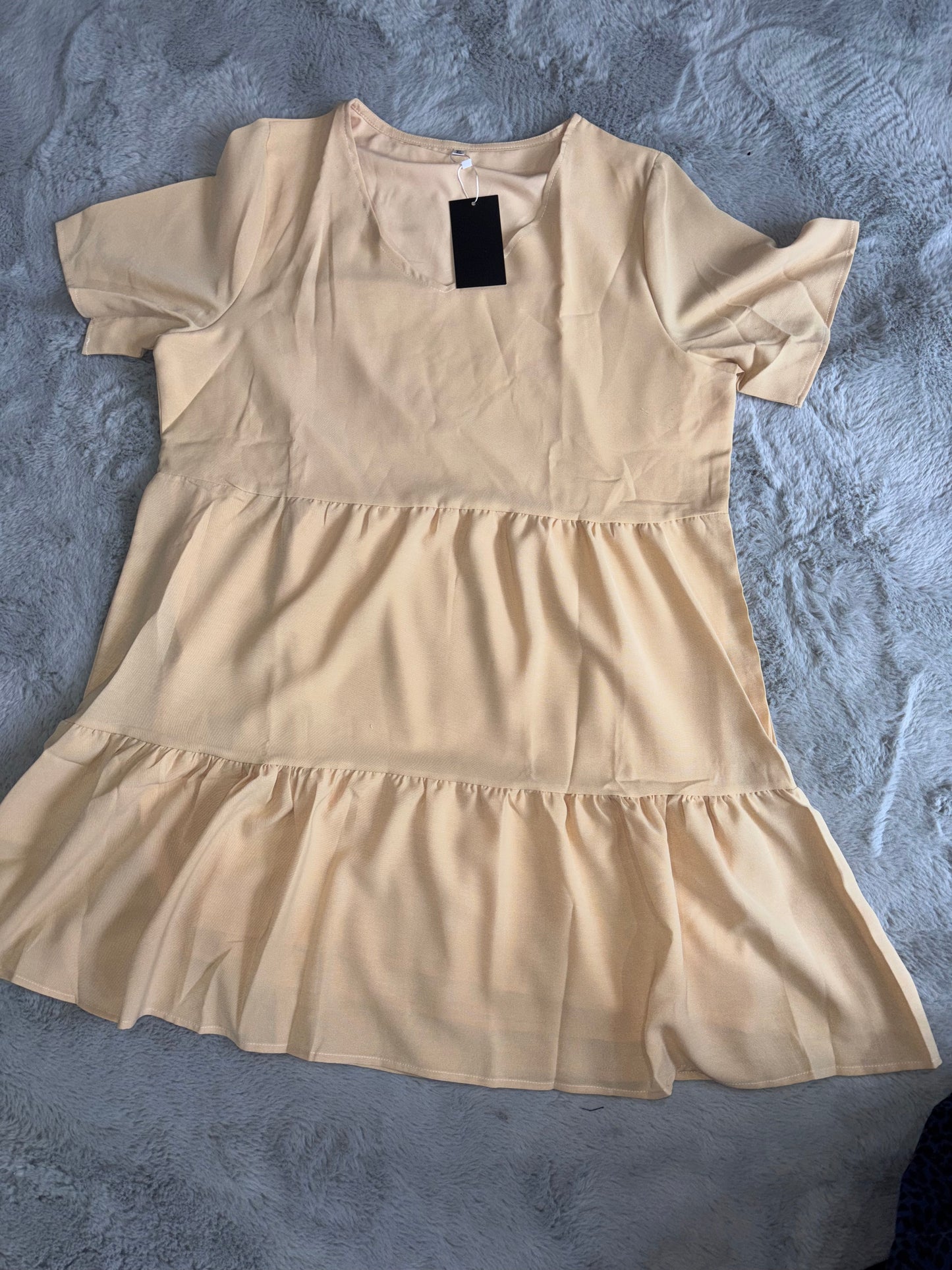 Amazon Summer Tunic Dress V Neck Casual Loose Flowy Swing Shift Dress Beige Size X Large RRP £18.98