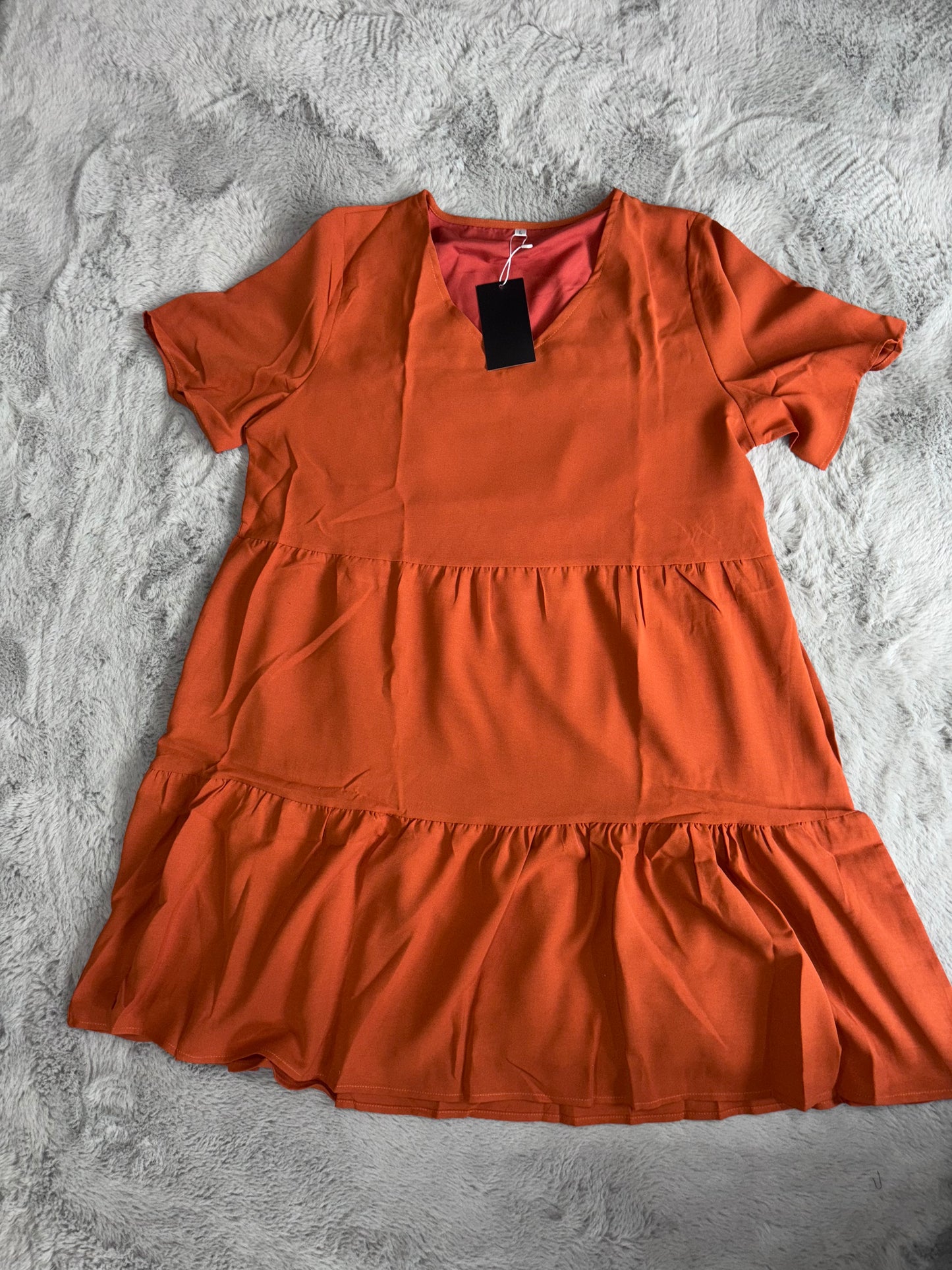 Amazon Summer Tunic Dress V Neck Casual Loose Flowy Swing Shift Dress Rust Size Large RRP £18.98