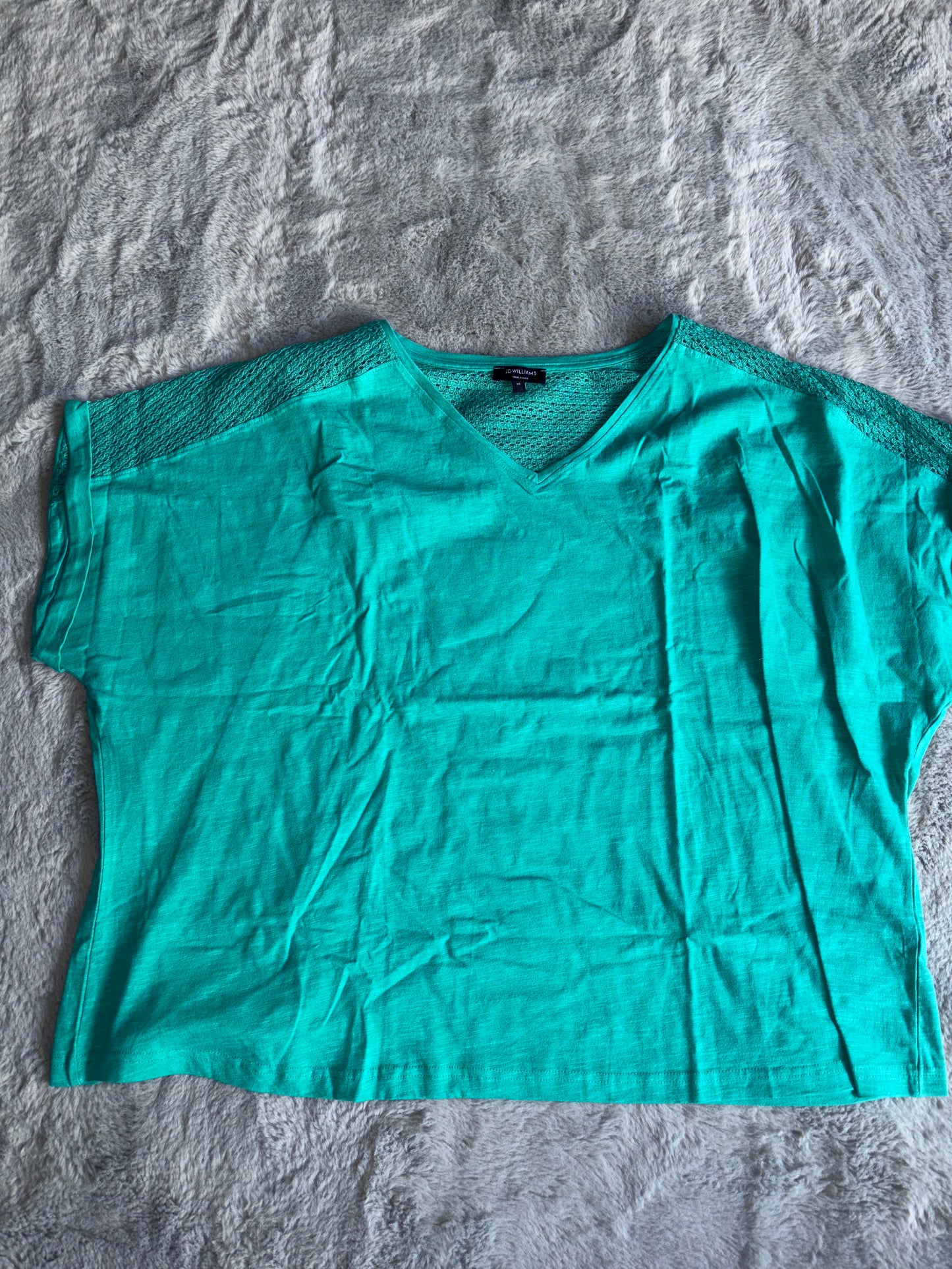 Green V Neck Lace Insert T-shirt Size 26 RRP £15